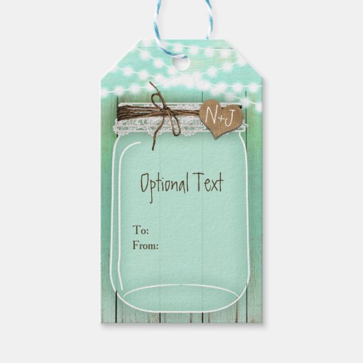 Grote Mason Jar en Lichten Mint Rustic Wedding Cadeaulabel (Voorkant)