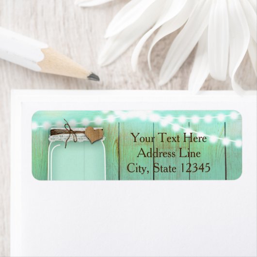 Grote Mason Jar en Lichten Mint Rustic Wedding Etiket (Insitu)