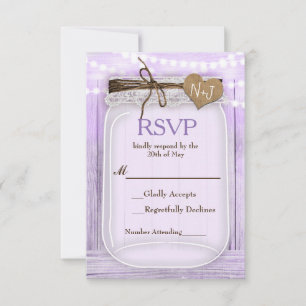 Grote Mason Jar & Lichtjes Lavendel Paars RSVP Kaartje