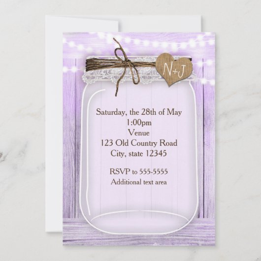 Grote Mason Jar & Lights Lavender Paars Rustic Kaart (Achterkant)