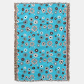 Grote mazen met Turquoise-bloem, zwart Deken (Voorkant Verticaal)