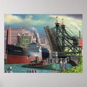 Grote meren die door de buffelboer rijden poster