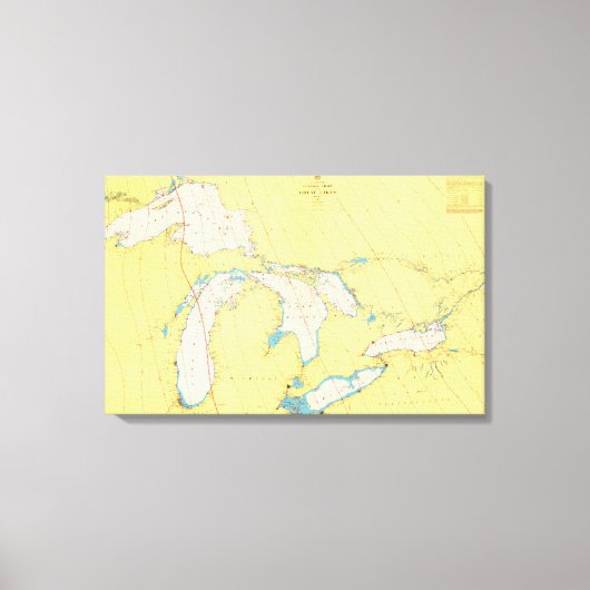 Grote Meren Nautische kaart en kaart Canvas Afdruk (Voorkant)