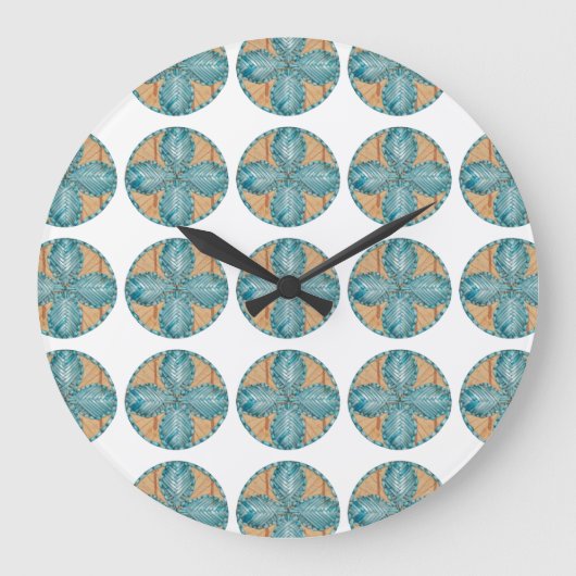 Grote  met Turquoise Flower Design Klok (Voorkant)
