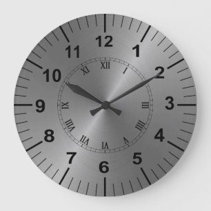 Grote metalen-effect Grijze keuken-wandklok Klok