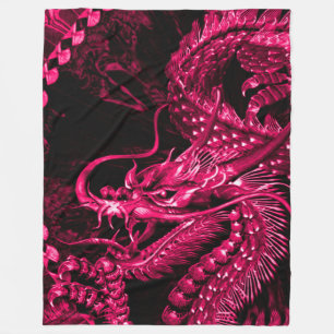 Grote metalen roze Chinese drakenkunstgreep Fleece Deken