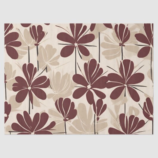 Grote Moderne Maroon Beige Wildflower Tissuepapier (Voorkant)