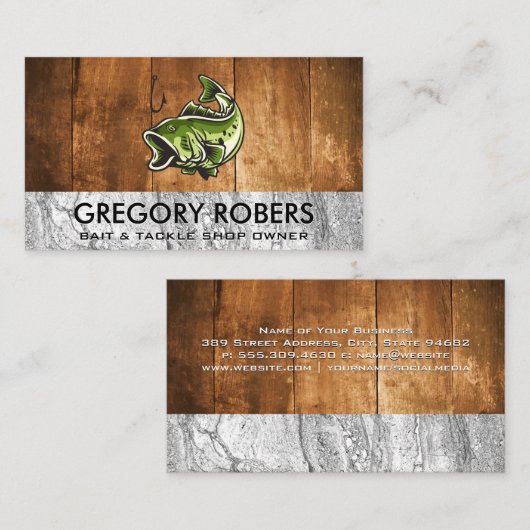 Grote mond basvissen | houtsteen visitekaartje (Voorkant / Achterkant)