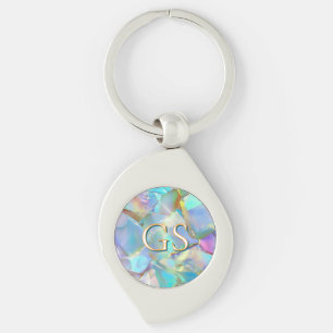 Grote monogram of naam op opal sleutelhanger