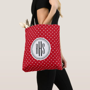 Grote monogram op rode witte Zwitserse stippen sch Draagtas