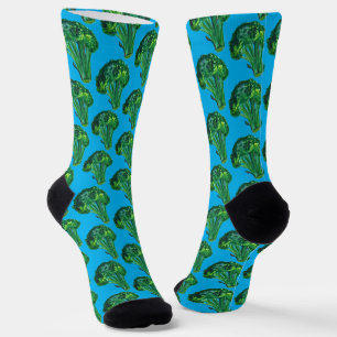 Grote mooie Broccoli Waterverf, helder blauw Sokken