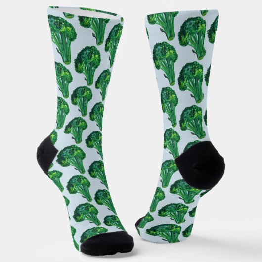 Grote mooie Broccoli Waterverf Light Blue Sokken (Gebogen)