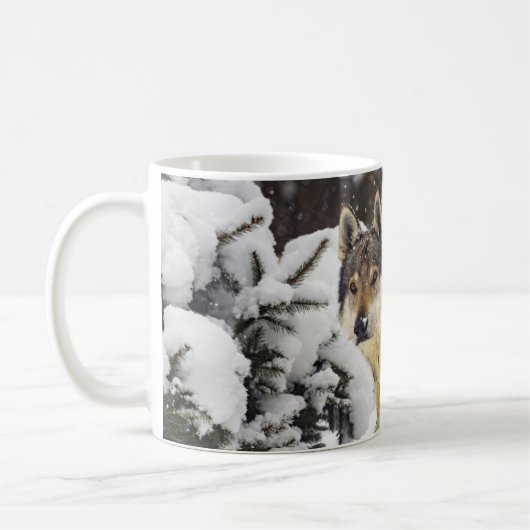 Grote mooie grijze Wilde Wolf in sneeuwkoffie Mok (Links)