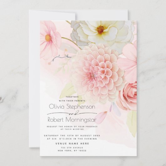 Grote mooie Pastel roze bloemen bruiloft Kaart (Voorkant)