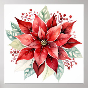 Grote mooie rode poinsettia kerstbloem poster