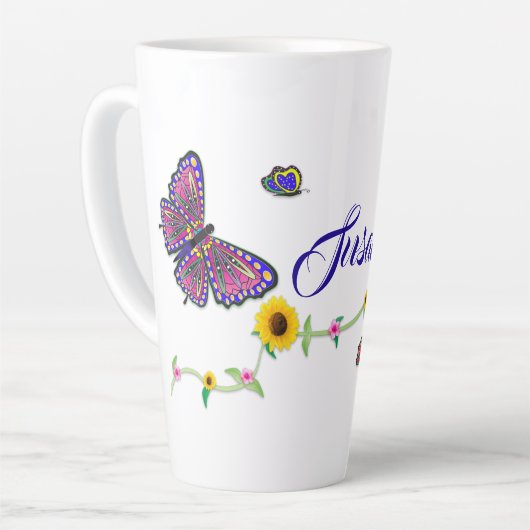 Grote mooie vlinders en bloemen latte Mok (Linkerhoek)