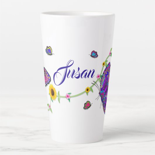 Grote mooie vlinders en bloemen latte Mok (Voorkant)