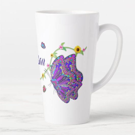 Grote mooie vlinders en bloemen latte Mok (Rechts)
