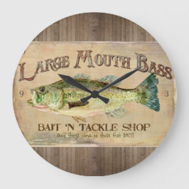 Grote Mouth Bass Fisherman Cabin Wood Boards Klok