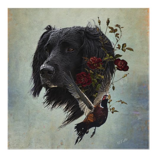 Grote Münsterlander met fazant Foto Afdruk (Voorkant)