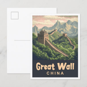 Grote Muur China Vintage Travel Illustratie Briefkaart