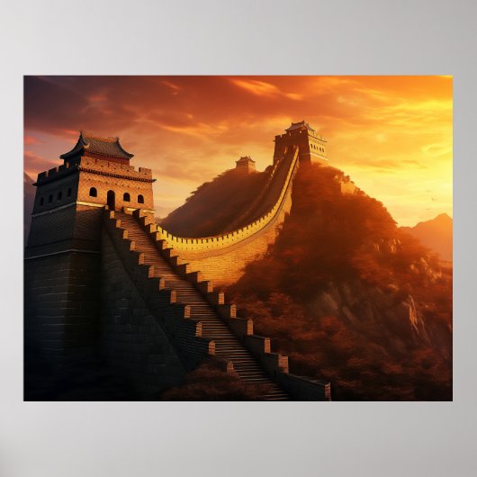 Grote Muur van China Sunset Poster – Majestueus Az (Voorkant)