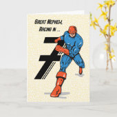 Grote neef 7e verjaardag superheld kaart (Gele Bloem)