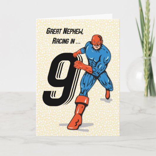 Grote neef 9e verjaardag superheld kaart (Voorkant)