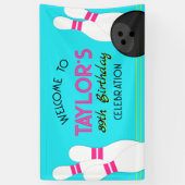 Grote Neon Blauwgroen Blue Bowling Verjaardag Bann Spandoek (Verticaal)