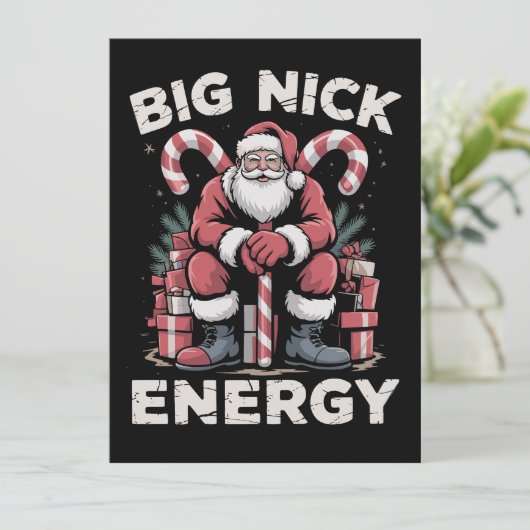 Grote Nick Energie Grappige Kerstman Kerstmis  Feestdagenkaart (Staand voorkant)