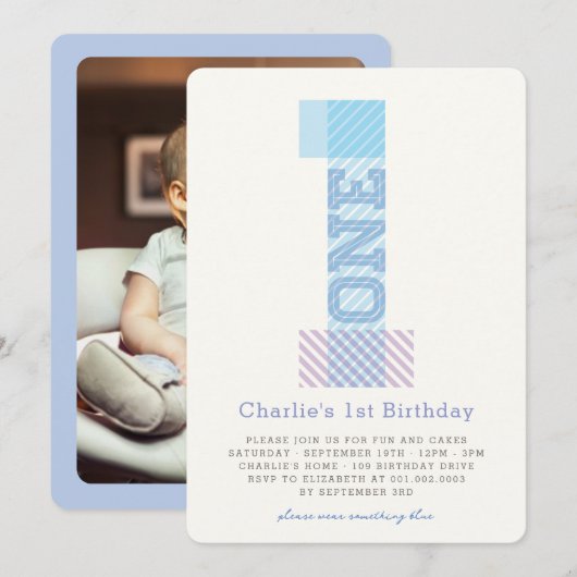 Grote Nummer 1 Strepen Baby Jongen 1e Verjaardagsf Kaart (Voorkant / Achterkant)