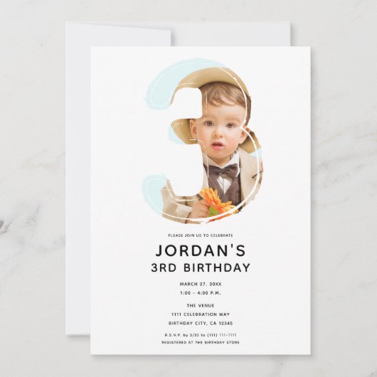 Grote Nummer 3 DRIE Foto Derde 3e Verjaardagsfeest Kaart (Voorkant)