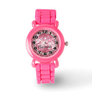 Grote Nummers Glitz Glam Bling Glitter Roze Horloge