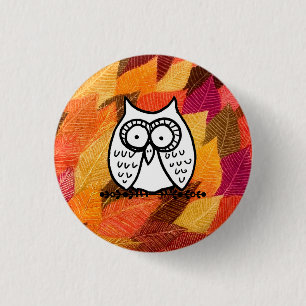 Grote ogen Funny Cartoon Uil Tekening Bladeren Ronde Button 3,2 Cm
