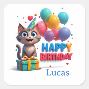 Grote Ogen Kat Verjaardagscadeau  🎉 Vierkante Sticker