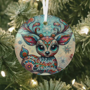 Grote Ogen Kerst Reindeer Folk Art Persoonlijk Glas Ornament