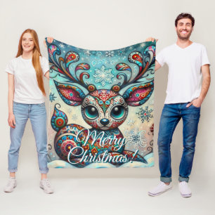 Grote Ogen Kerst Rendier Folk Art Persoonlijk Fleece Deken