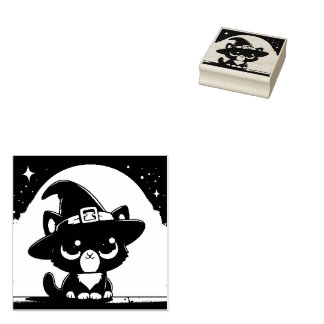 Grote Ogen Kitty Heks met Volle Maan Rubberstempel