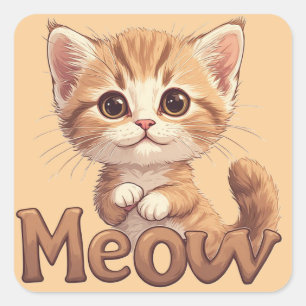Grote Ogen Tabby Poesje Met Meow Kat Grafisch 🐾 Vierkante Sticker