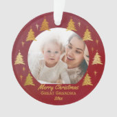 Grote Oma Kerstmis Foto Rood en Goud Ornament (voorkant)