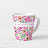 Grote Oma Overal Bloemen Roze Sinaasappel Groen Latte Mok (Rechterhoek)