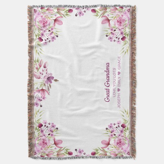 Grote Oma Roze en Paarse Bloem Rand Deken (Voorkant Verticaal)
