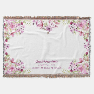 Grote Oma Roze en Paarse Bloem Rand Deken