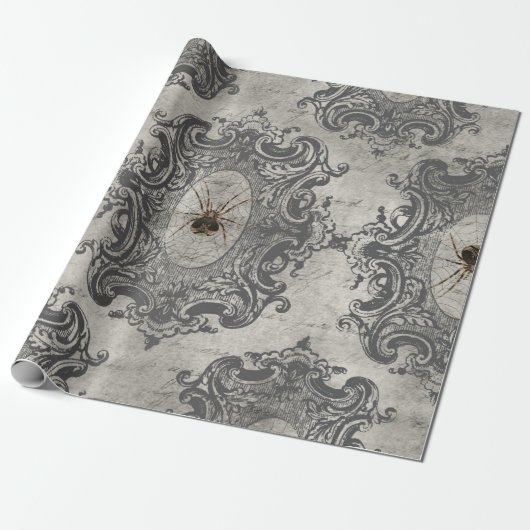 Grote omhulde spin op lichte grijs cadeaupapier (Uitgerold)