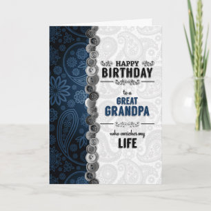 Grote opa Birthday Blue Paisley Kaart