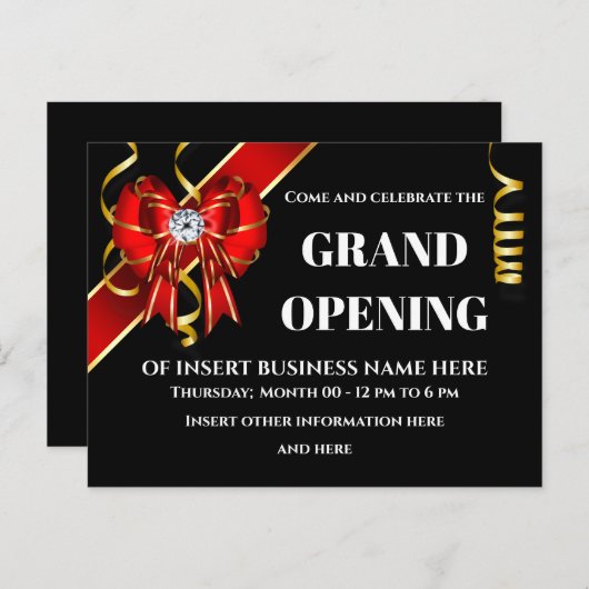 Grote opening rode gouden boog aankondigingskaart (Voorkant / Achterkant)