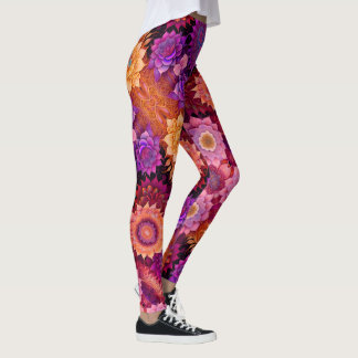 Grote Oranje, roze en paarse bloemen Leggings
