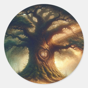 Grote Oude Eik Betoverd Landelijk Bos Bruiloft Ronde Sticker