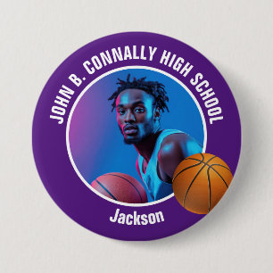 Grote paarse high school basketbalspeler foto ronde button 7,6 cm
