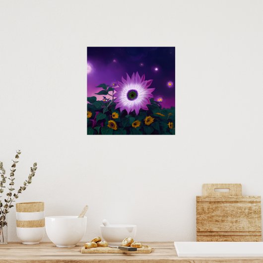 Grote Paarse zonnebloem in het veld Poster (Keuken)